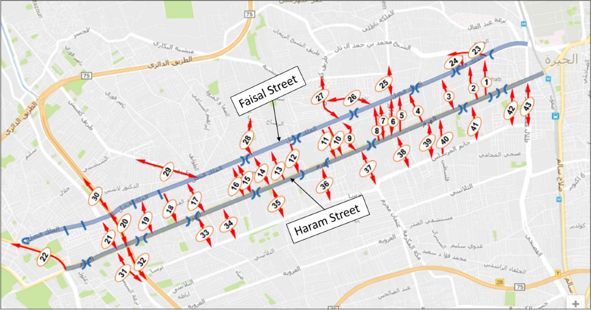 BRT corridor simulation output map showing demand redistribution and ridership patterns