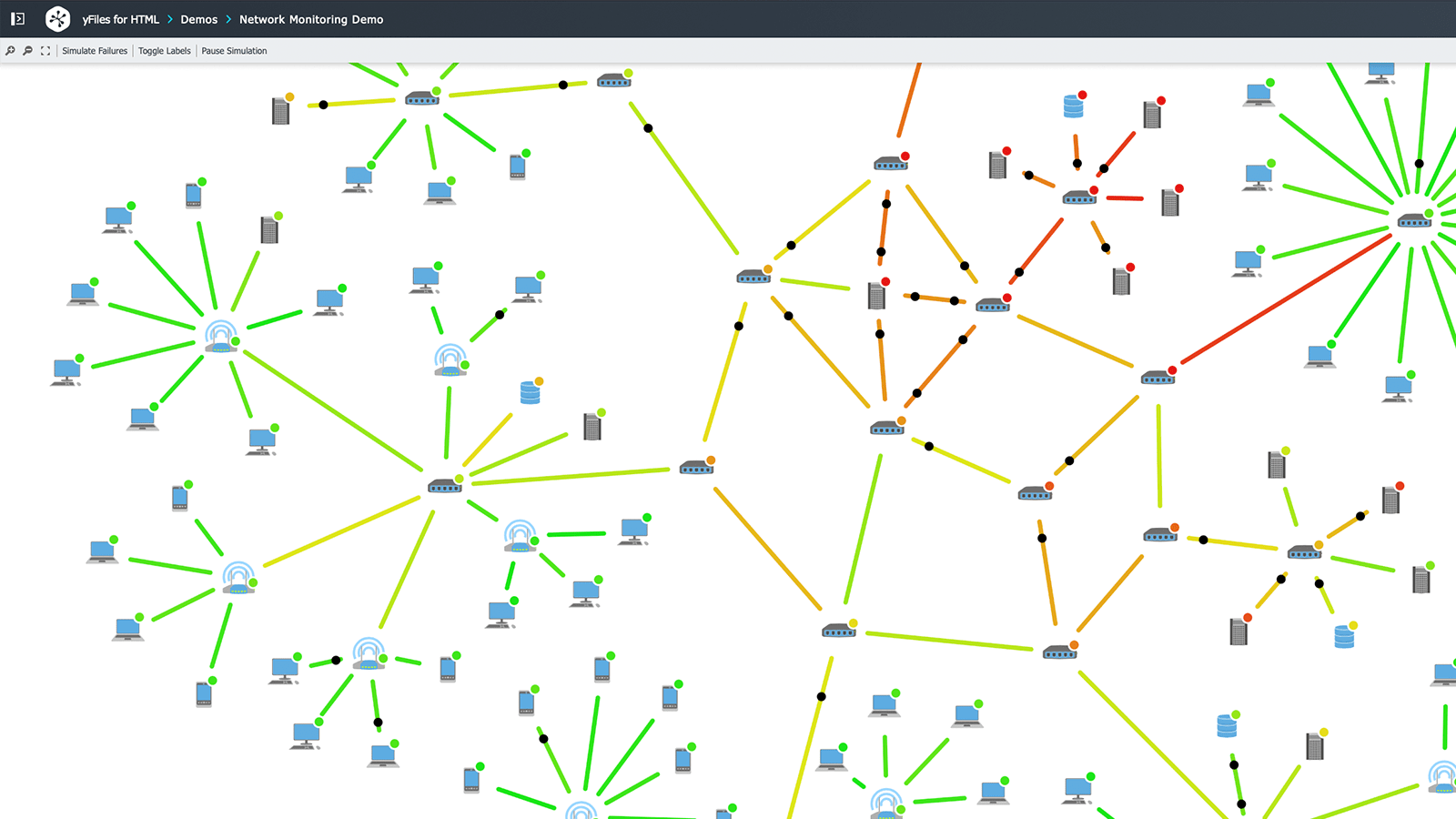 Supply chain network optimization map visualization showing nodes and flow connections
