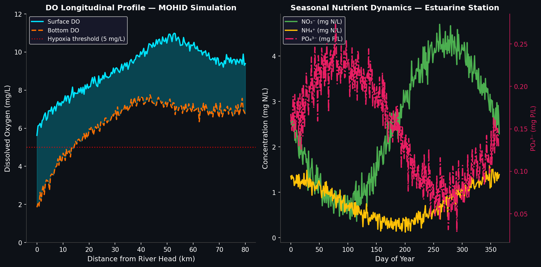 MOHID Simulated DO and Nutrient Dynamics in an Estuary